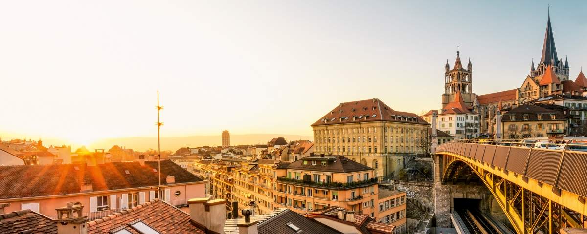 Pont Bessieres in Lausanne at sunset.