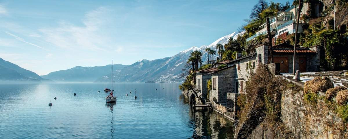 Lake view of Ascona in winter