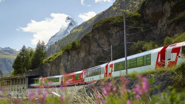The Glacier Express near Zermatt in Summer.