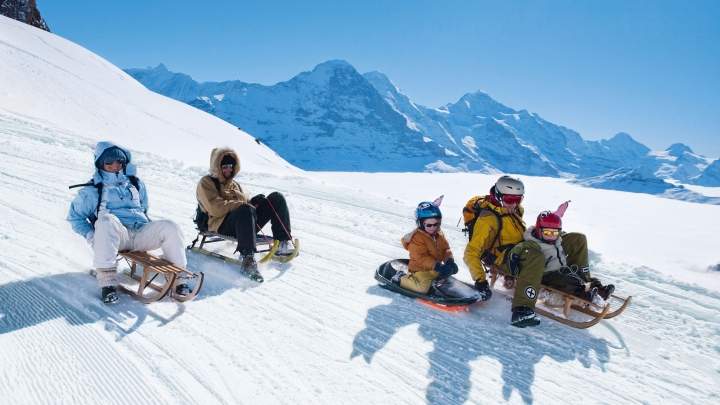 Sledging in Grindelwald in the Bernese Oberland.
