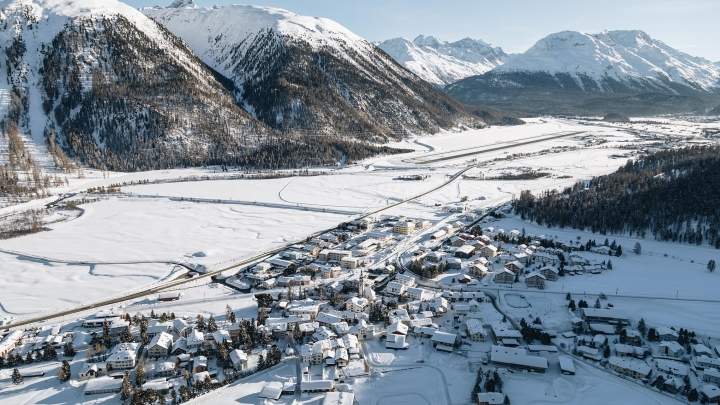 Birdseye view of St. Moritz in Winter.
