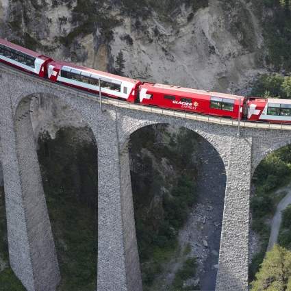 Glacier Express train on the Landwasser viaduct