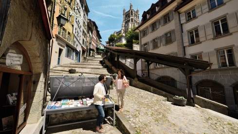 Altstadt von Lausanne mit der Escalier du Marche im Hintergrund
