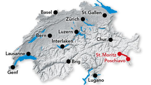 Reiseroute Bernina Express St. Moritz - Poschiavo