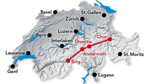 Reiseroute Glacier Express von Chur nach Brig