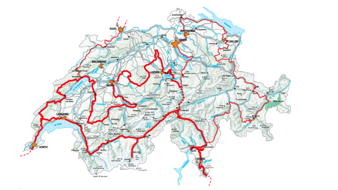 Reiseroute Westroute Grand Tour of Switzerland