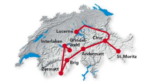 Reiseroute Highlights of Switzerland von Luzern nach Interlaken