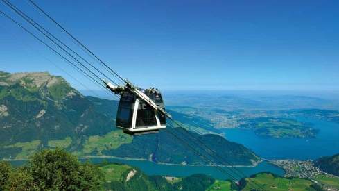 View over Central Switzerland with Stanserhorn CabriO cable car
