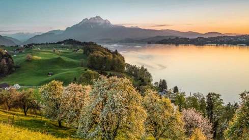 Blick auf den Vierwaldstättersee und den Pilatus in der Zentralschweiz im Sommer