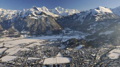 View from Harder Kulm in Interlaken in Winter.