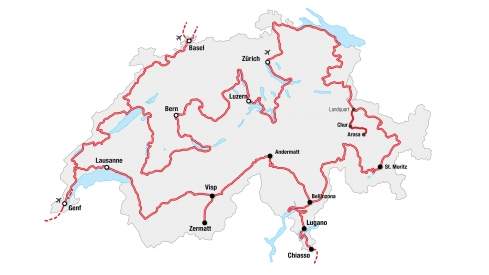 Karte der GToS Deluxe Alpenpässe Tour