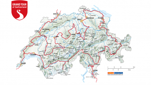 Map of the complete Grand Tour of Switzerland.