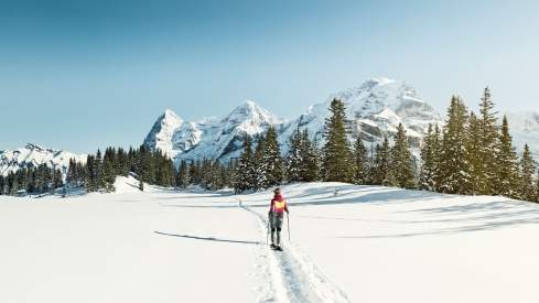 Schneeschuhlaufen bei Grindelwald im Berner Oberland.