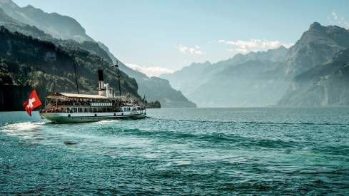 lake lucerne in sommer with boat