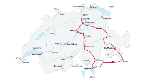 Grand Train Tour of Switzerland Palm Tree Tour Map