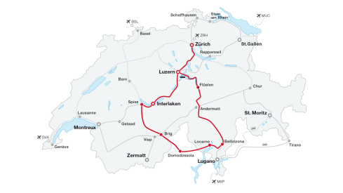 Grand Train Tour of Switzerland Treasures Tour Map