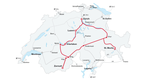 Grand Train Tour of Switzerland Winter Magic Tour Map