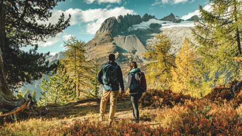 Riederalp Sparrhorn Hiking Couple Autumn