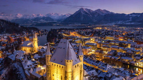 Thun winter panorama night