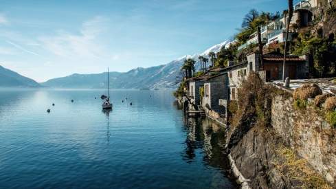 Lake view of Ascona in winter